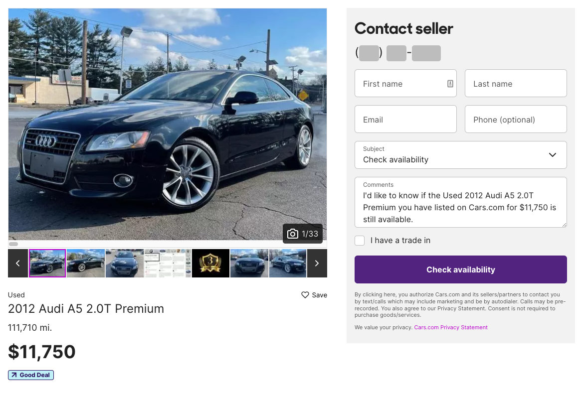 sell a used car on marketplace with an ad